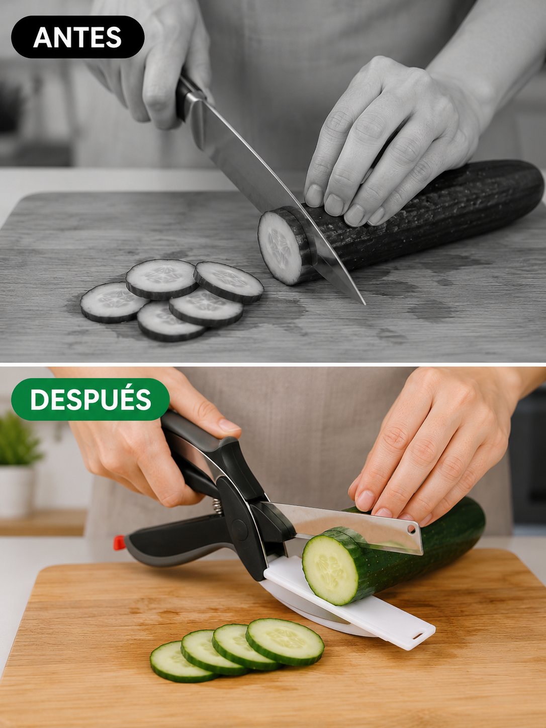Antes y después tijera Super Cut