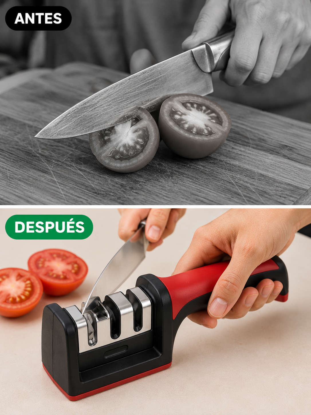 Antes y después afilador manual