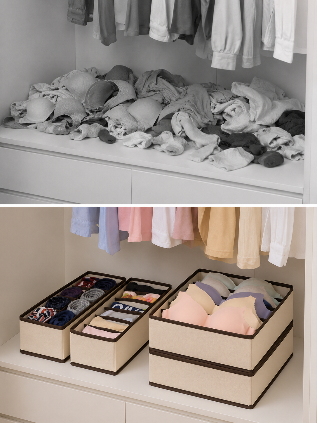 Antes y después organizadores de ropa